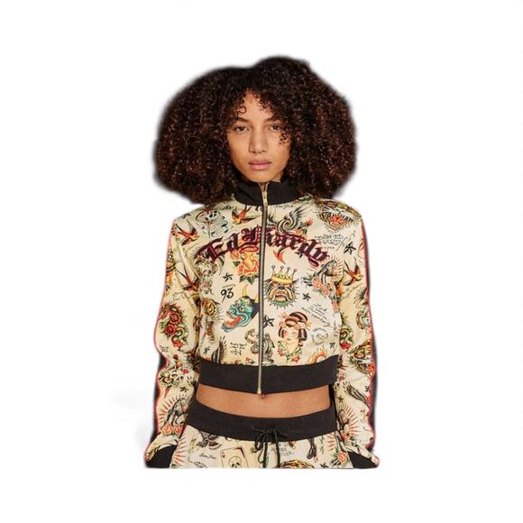 NWT Ed Hardy Y2k Shruken Flashboard multi track bomber jacket yellow black SMALL - Picture 4 of 15